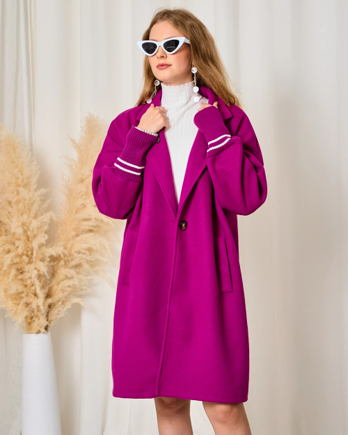 Royalfashion Veste manteau longueur genou pour femme en fuchsia - Fuchsia || Rose fonc?� || Rose 