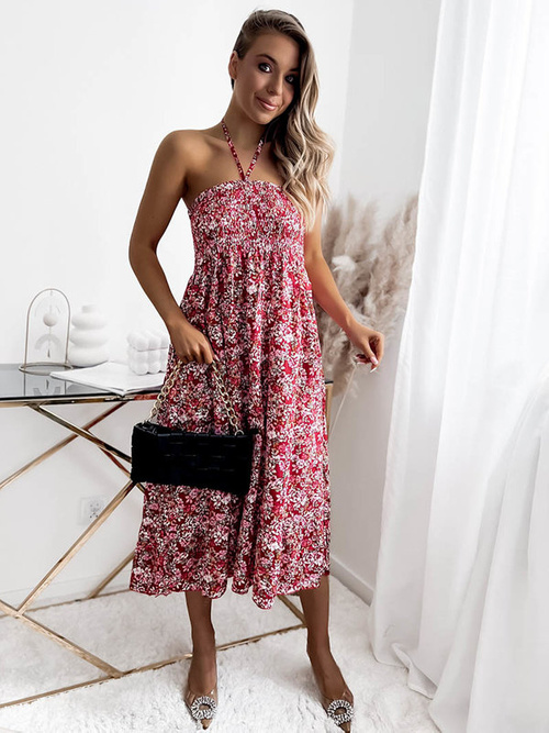 Robe midi rouge imprim floral pour femme TAILLE PLUS