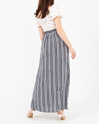 white and black striped maxi skirt