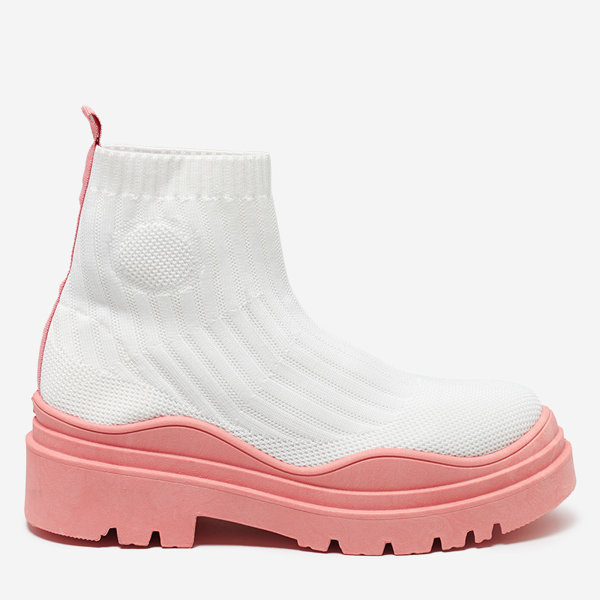 Bottines pour femmes sur semelle épaisse en blanc et rose Korlic-Shoes
