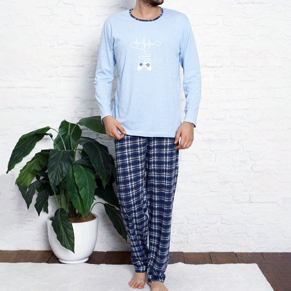 Pyjama pour homme avec imprimé en bleu et bleu marine- Vêtements