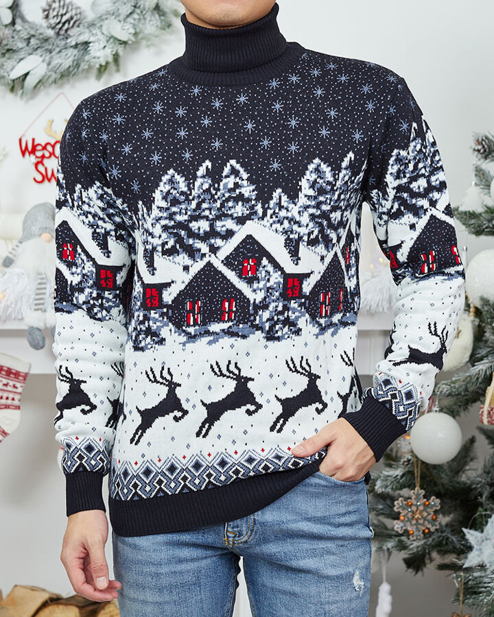 Pull Homme Fashion Col rond Fitted Hiver Noel Marine