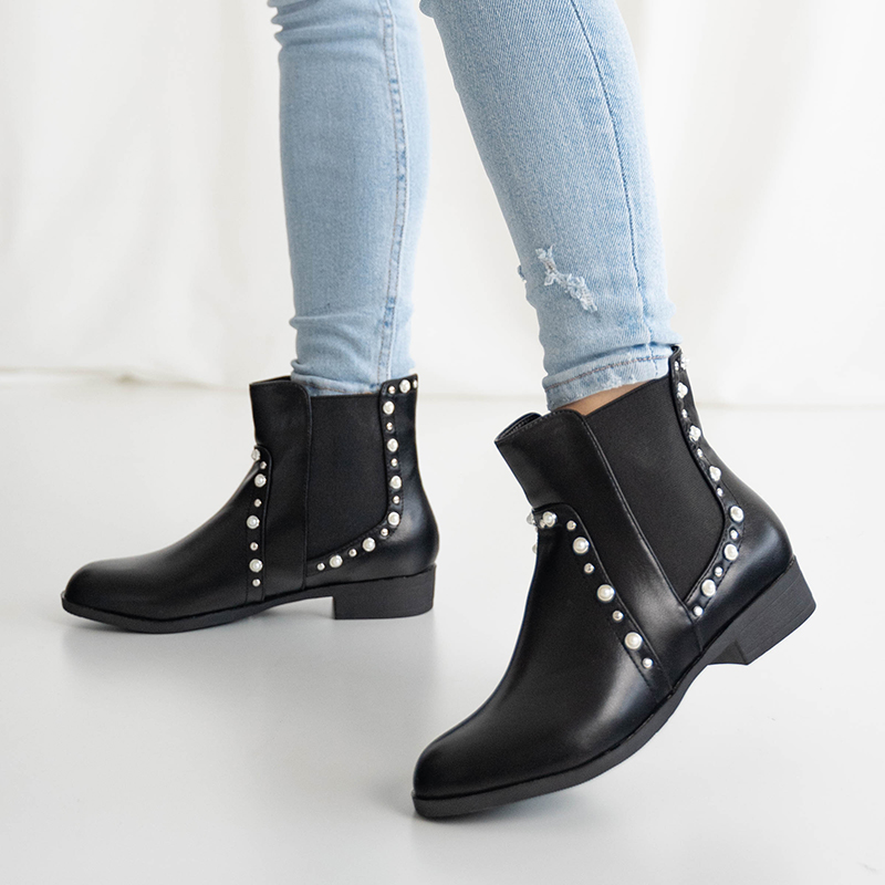 Boots noires best sale élastique avec perles