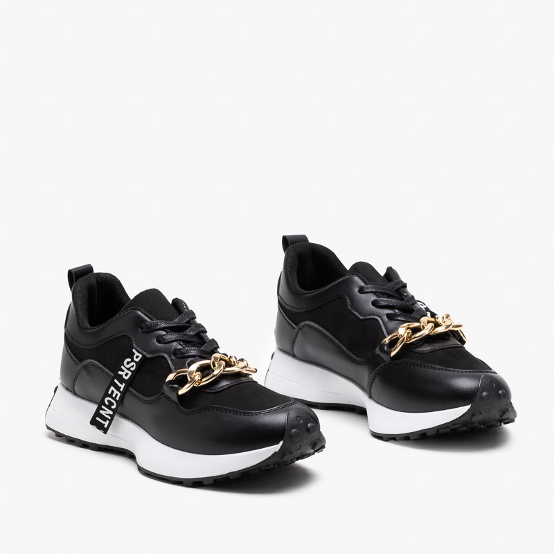 Chaussures noires pour femmes avec chaîne dorée Chemko- Footwear 