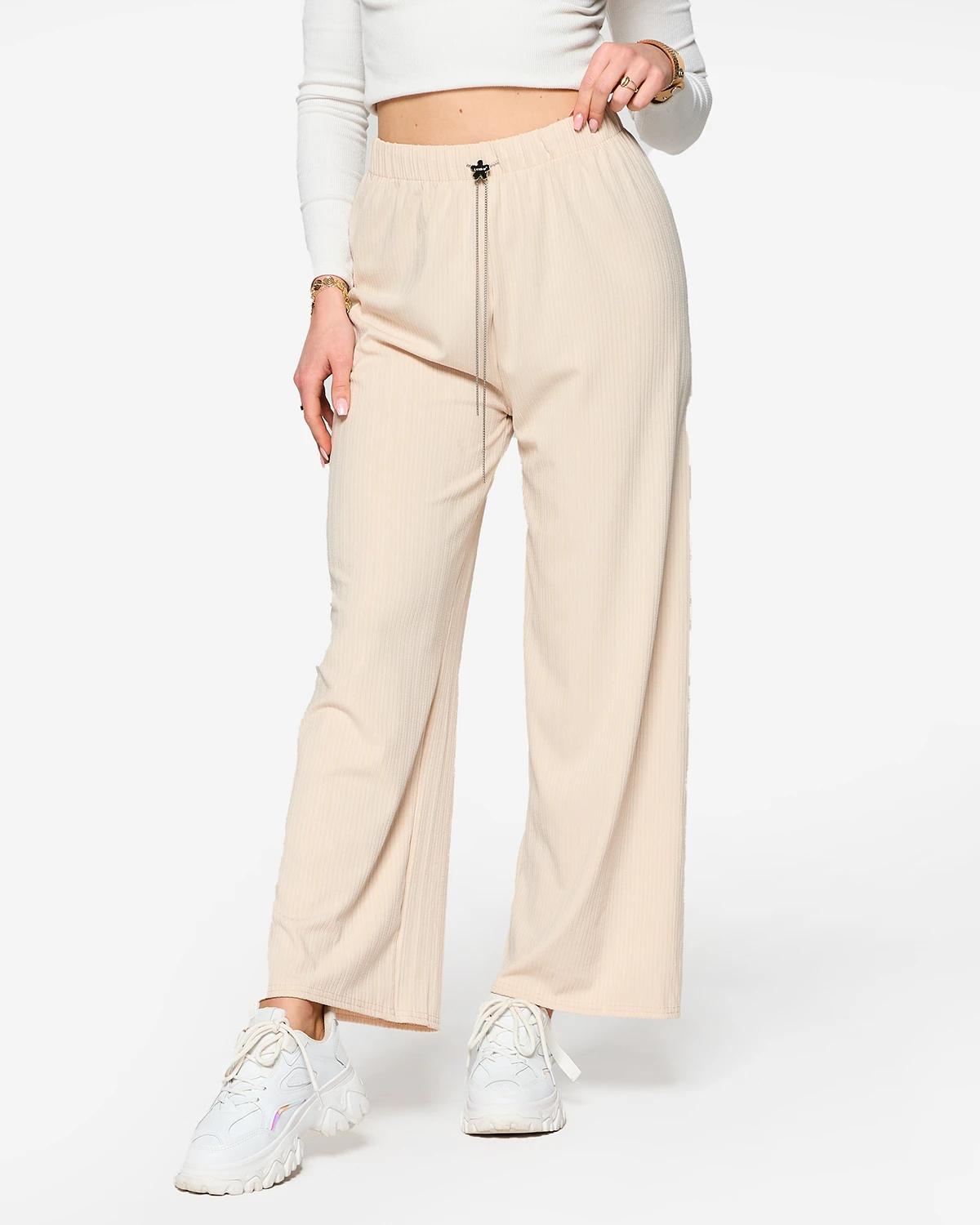 Pantalon large en toile Femme - Beige