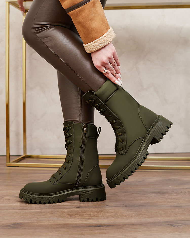 Royalfashion Bottes lacets pour femme en vert fonc Vifititi