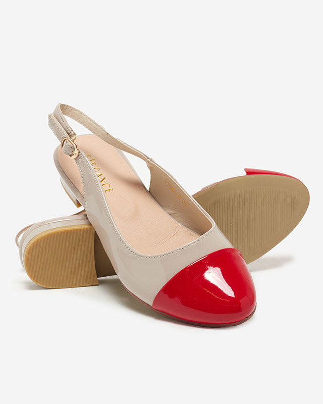 Ballerines femme beiges et rouges talon ouvert Eleaxi