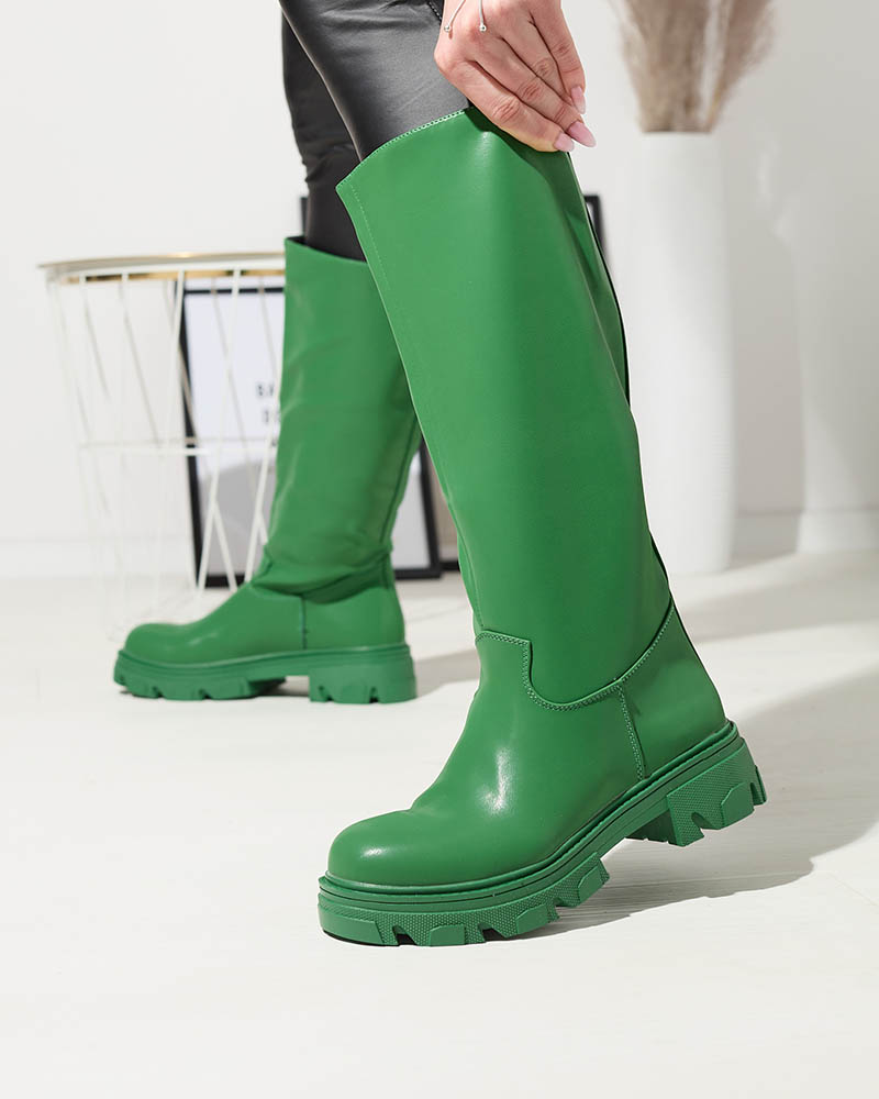 Bottes en cuir écologique pour femmes en vert Cader- Footwear
