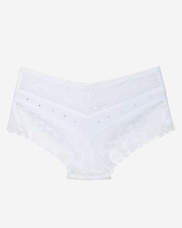 Culotte culotte blanche pour femme avec dentelle et oxydes de zirconium - Sous-vêtements