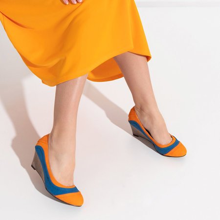 Escarpins compensés femme orange et bleu Linnea - Chaussures