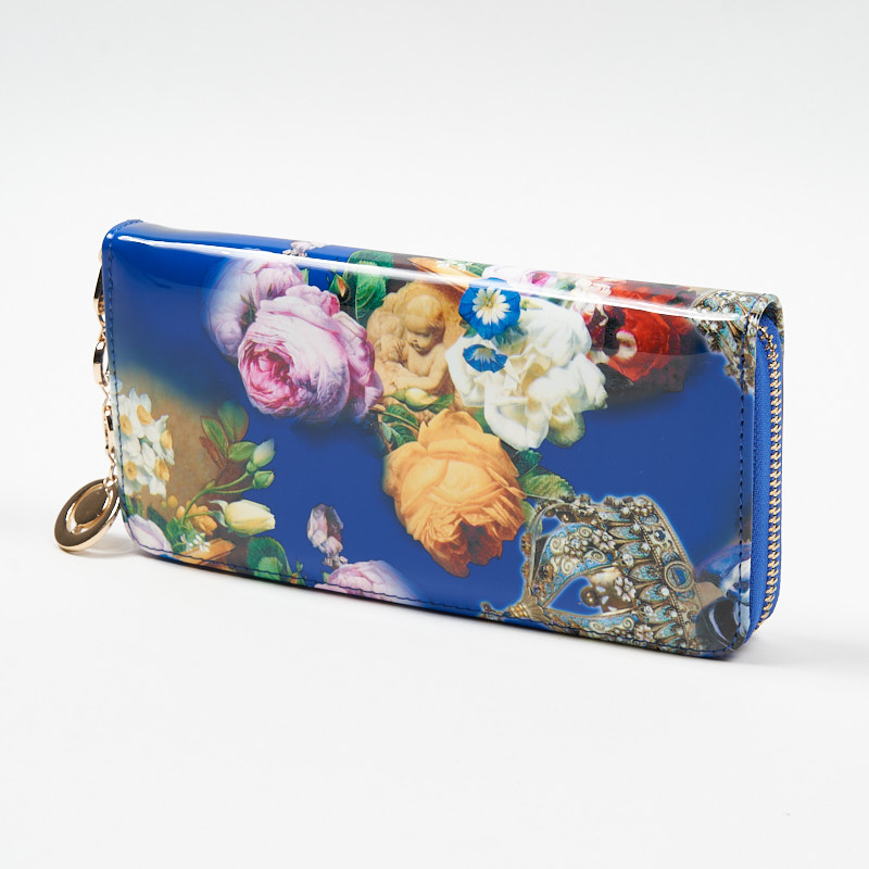 Grand portefeuille pour femme en cobalt avec un motif floral à la mode - Accessoires