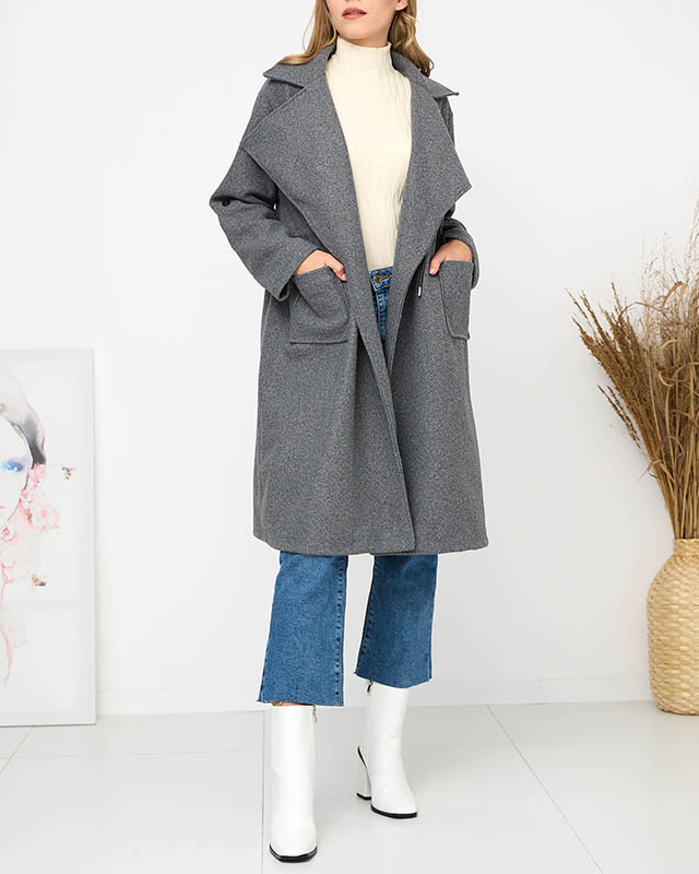 Manteau long sans fermetures pour femmes en gris - Vêtements