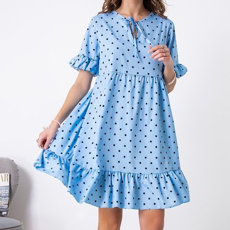 Mini-robe bleue à pois pour femme - Vêtements