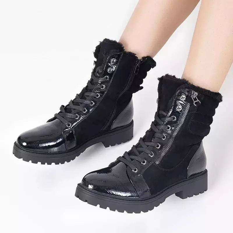 OUTLET Boots femme noires partiellement laquées Ginoko - Chaussures