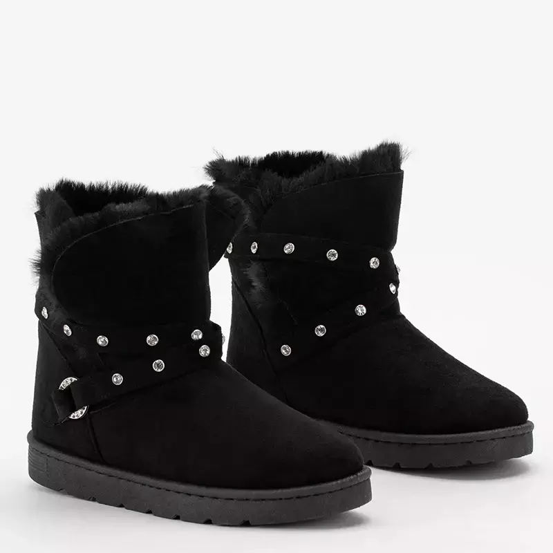 OUTLET Bottes de neige noires avec zircons sur une semelle plate Lirana - Chaussures