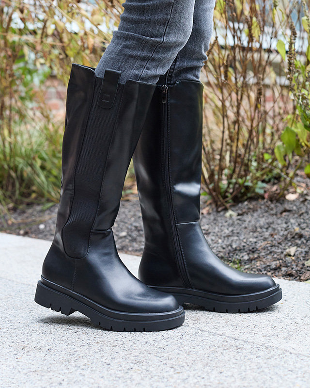OUTLET Bottes hautes pour femmes en cuir écologique de couleur noire Orikas - Footwear