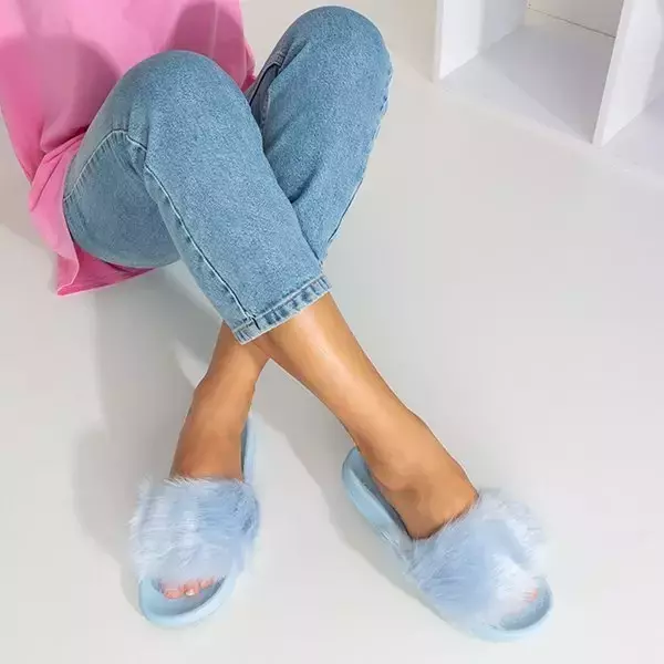 OUTLET Chaussons bleus avec fourrure Millie- Chaussures