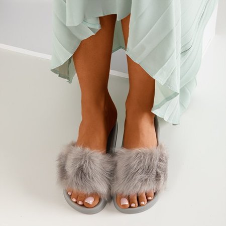 OUTLET Chaussons gris avec fourrure Millie- Chaussures