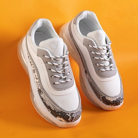 OUTLET Chaussures de sport pour femmes blanches avec insert en peau de serpent Vina - Footwear