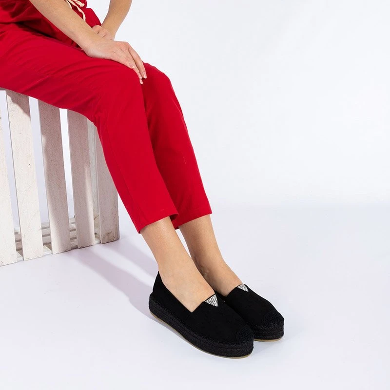 OUTLET Espadrilles noires pour femmes sur la plate-forme avec zircone cubique Asira - Chaussures
