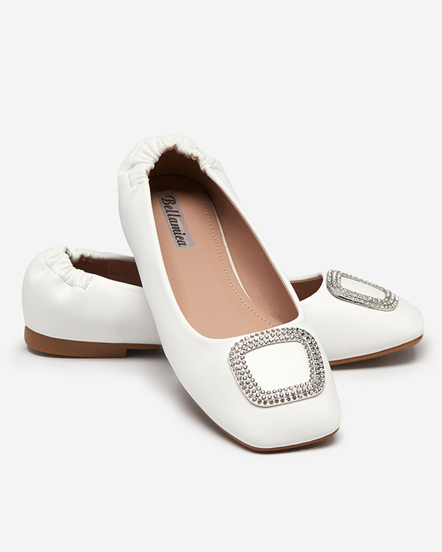 OUTLET Mocassins blancs pour femmes avec zircons cubiques Gievori - Footwear