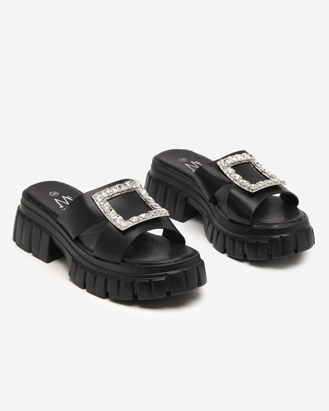 OUTLET Pantoufles noires pour femmes avec cristaux Vetasi - Chaussures