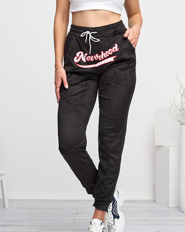 Pantalon de jogging femme noir en velours avec inscription - Vêtements