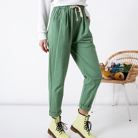 Pantalon droit en coton vert pour femme GRANDE TAILLE - Vêtements