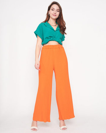 Pantalon palazzo large côtelé orange pour femme - Vêtements