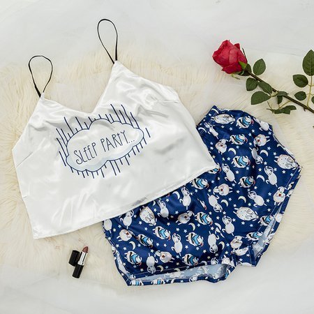 Pyjama femme bleu marine imprimé - Vêtements