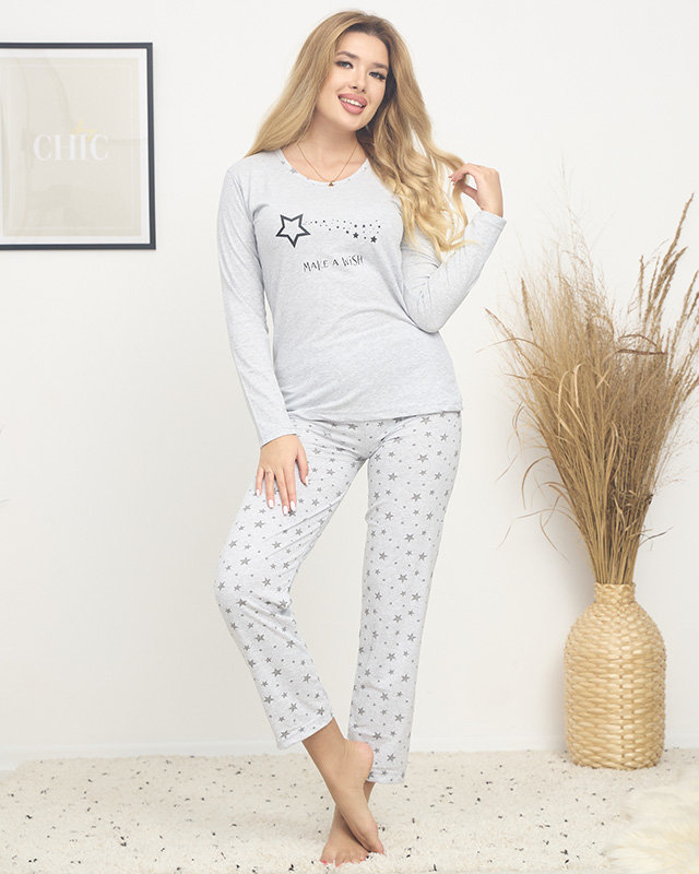 Pyjama femme gris avec étoiles - Vêtements
