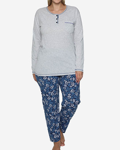 Pyjama femme gris et bleu marine avec imprimé PLUS SIZE - Vêtements