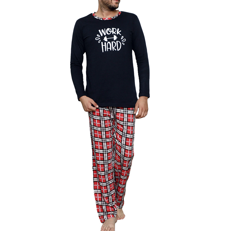 Pyjama gris pour hommes avec imprimé à carreaux- Vêtements