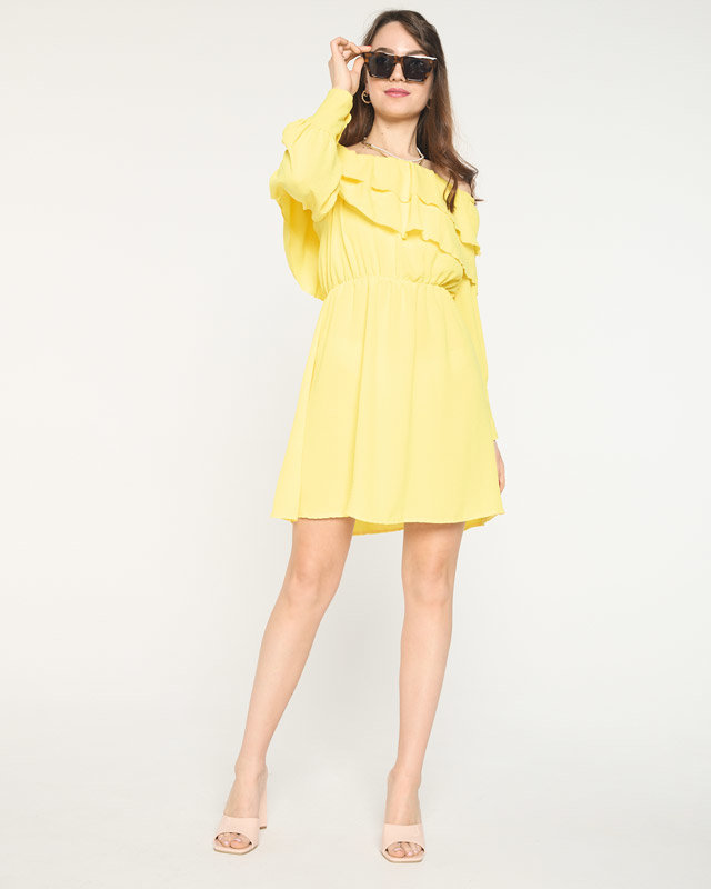 Robe courte jaune à volants pour femme - Vêtements
