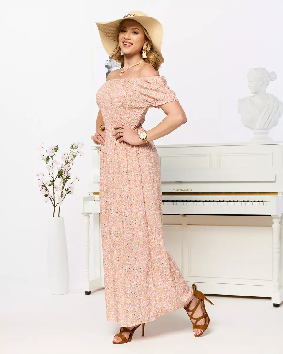 Robe longue rose à imprimé floral pour femme - Vêtements