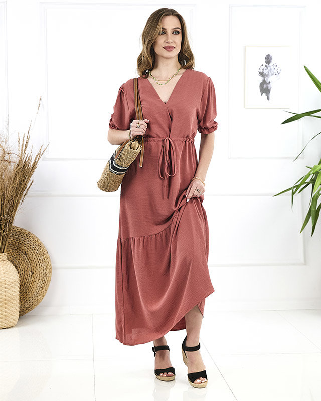 Robe maxi pour femme rose foncé avec lien à la taille - Vêtements