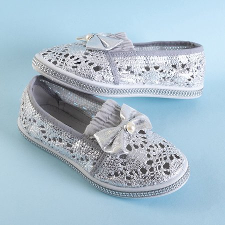 Slip-on pour enfants en dentelle grise avec garniture argentée Ozana - Chaussures