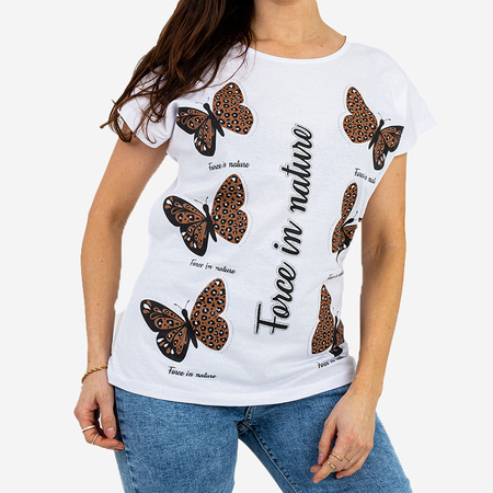 T-shirt à imprimé papillon blanc pour femme - Vêtements