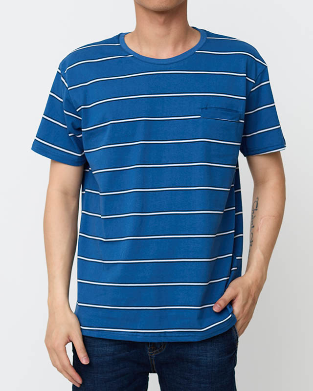 T-shirt à rayures en coton cobalt pour homme - Vêtements