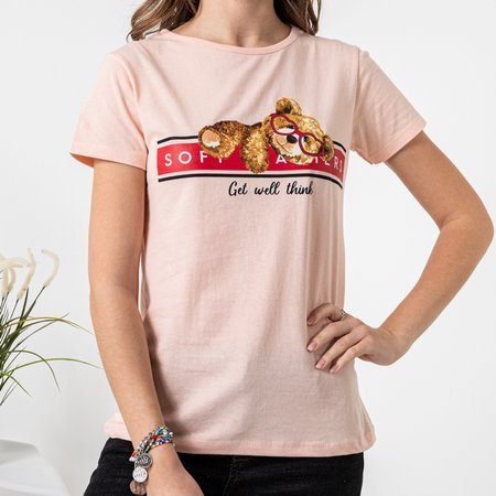 T-shirt femme en coton rose à imprimé - Vêtements