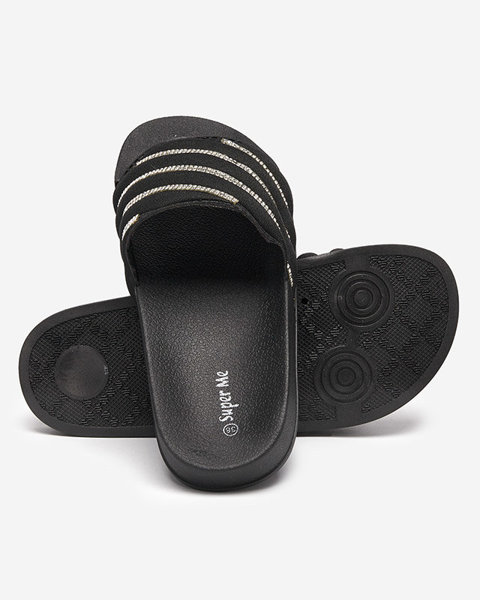 Babouches noires pour femmes avec zircons cubiques Mytaris - Footwear