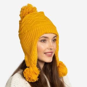 Bonnet isotherme femme jaune à pompons - Accessoires