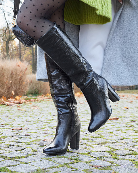 Bottes à talons aiguilles noires pour femmes avec gaufrage Sappyo - Chaussures