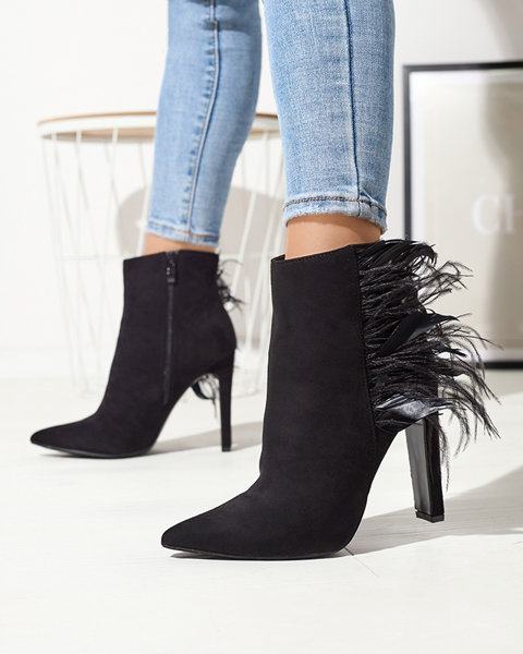 Bottes à talons aiguilles noires pour femmes avec plumes Cailyy- Footwear