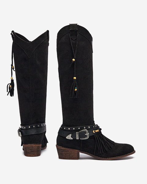 Bottes de cow-boy noires pour femmes avec ornements Clarosai - Chaussures