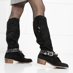 Bottes de cow-boy noires pour femmes avec ornements Clarosai - Chaussures