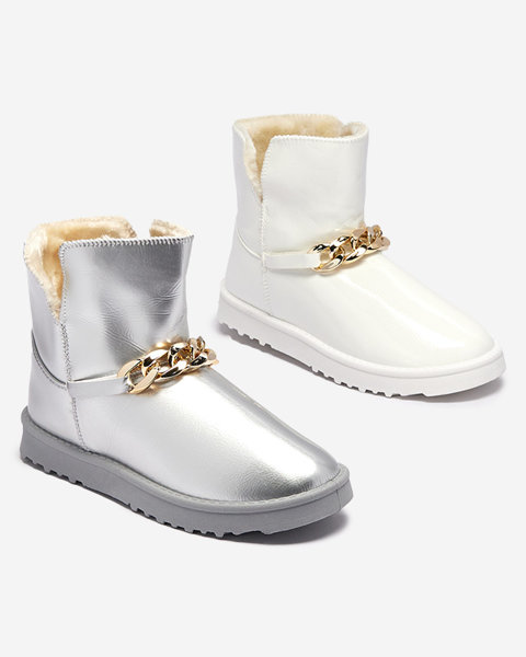 Bottes de neige en cuir écologique laqué pour femmes en argent Plerussi- Footwear