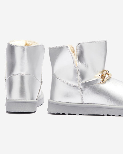 Bottes de neige en cuir écologique laqué pour femmes en argent Plerussi- Footwear