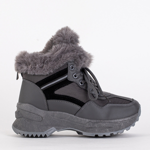 Bottes de neige femme en cuir écologique gris Qert- Footwear