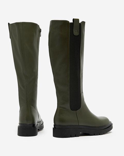Bottes hautes pour femmes en cuir écologique de couleur vert foncé Orikas - Footwear